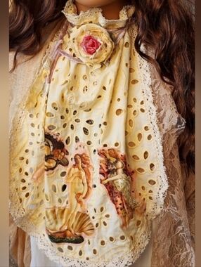 Botanical Cottage Jabot European Cotton Lace Appliqué Botticelli Flower/Rose